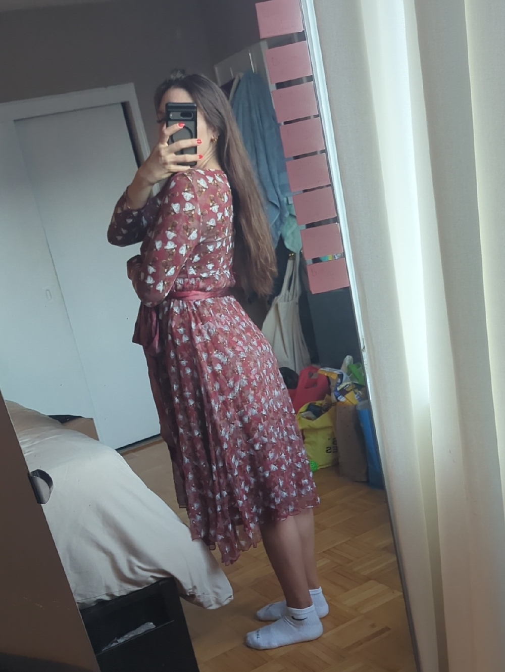 Stella McCartney Mauve Rust Floral Midi Dress with Tie Waist - Picture 3 of 5
